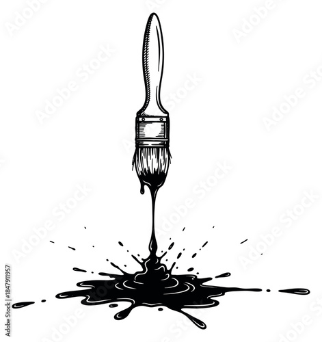 Hand drawn paintbrush icon with paint splash illustration