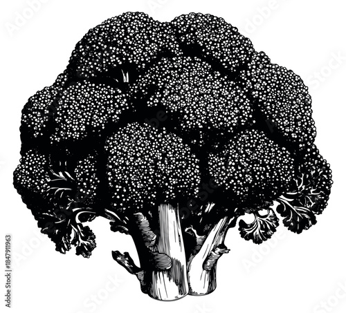 Broccoli vegetable illustration black and white line art