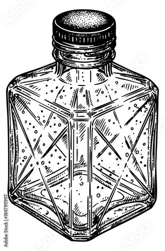 Vintage glass bottle with stopper hand drawn outline illustration