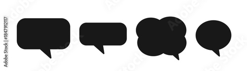 Black Silhouette Speech Bubble Icons Set. Minimal Chat and Dialogue Symbols for Social Media, Communication Apps, Marketing Materials and Messaging Design