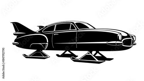 Retro-futuristic classic flying car hover vehicle design concept