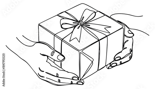 Gift box icon set with hands hand drawn outline illustration