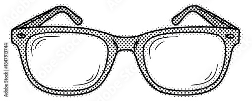 Vintage eyeglasses icon set with frames and lenses halftone dot style