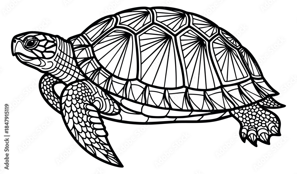 Fototapeta premium Turtle illustration black and white line art