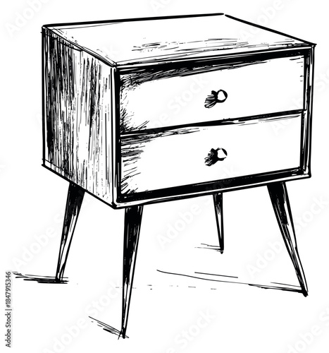Hand drawn nightstand with drawers sketch
