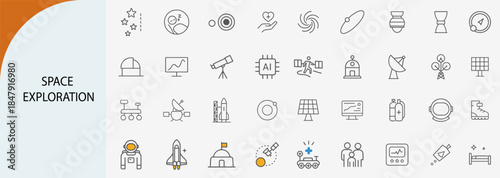 space exploration icon set, minimal line vector design pack