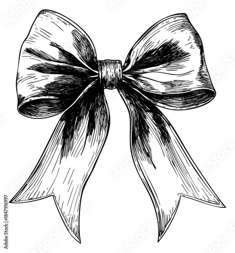 Vintage bow illustration hand drawn sketch