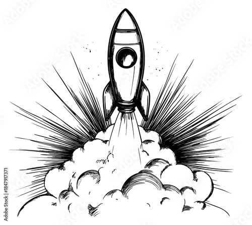 Rocket launch hand drawn sketch