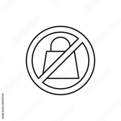 Forbidden shopping bag with prohibited circle sign icon