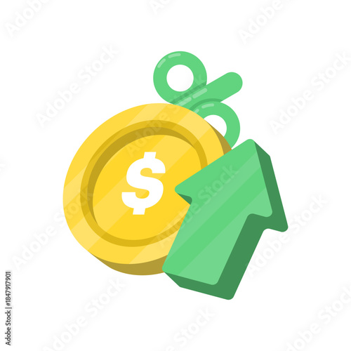 Investment and financial business concept showing cash bundles, coin storage background, and floating exchange coins. Vector icons illustration for finance, trading, and asset management.