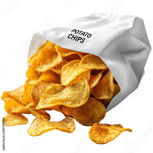 Potato chips in paper bag product photography
