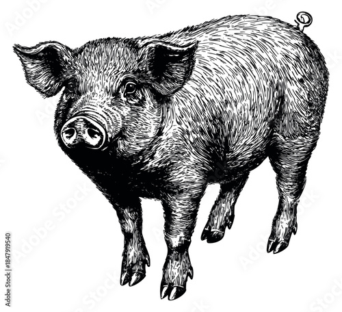 Vintage pig illustration hand drawn sketch