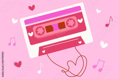 pink cassette with tape valentine illustration