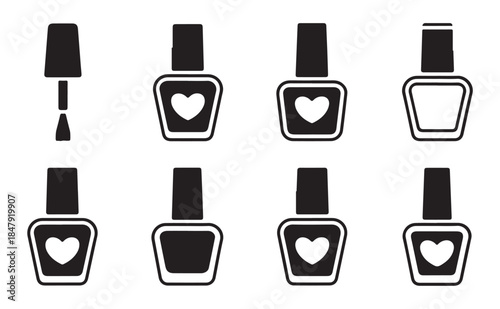 Black manicure and nail care icons collection representing makeup and salon products