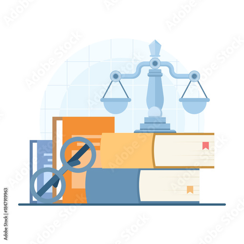 Law firm and legal services concept with lawyer consultant. Vector illustration for legal advice, attorney consultation, justice system, and professional law services.