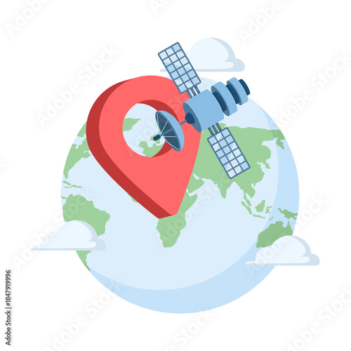 Global position search and GPS tracking concept with satellite technology. Illustrations for navigation systems, location services, geolocation, and global positioning technology.