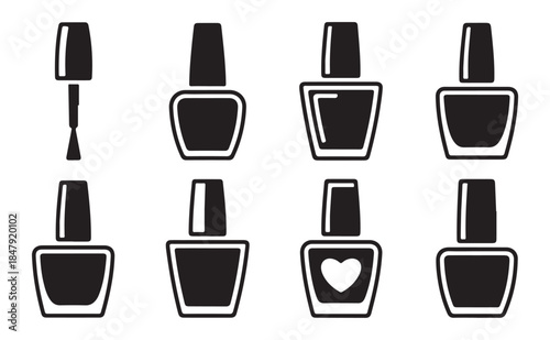 Nail polish silhouette icon pack with cosmetic bottles for beauty and fashion design