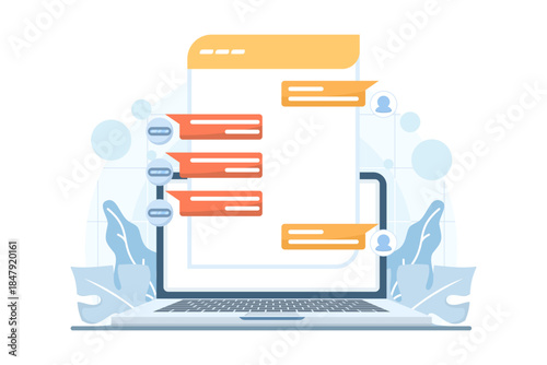 AI chatbot conversation with customer concept. Vector illustration for online support, artificial intelligence, and automated messaging services.