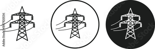 Icons of electricity pylon on white and black backgrounds Keywords: electricity, pylon, power, energy, transmission, tower, line