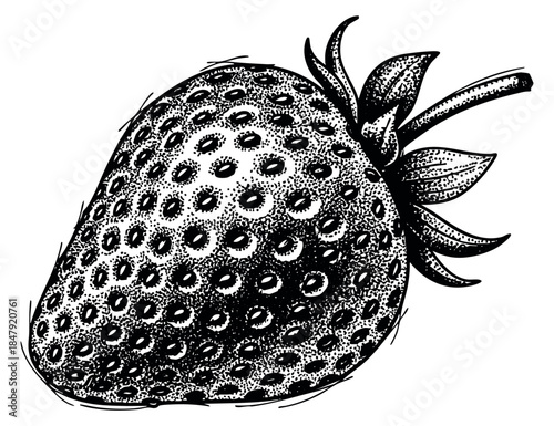 Vintage strawberry illustration black and white line art