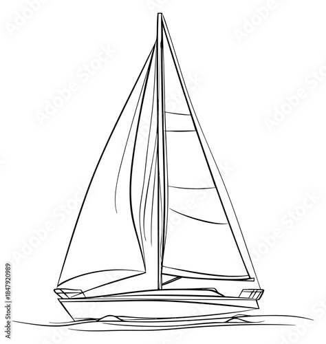 Sailboat icon set with sails and hull black and white line art