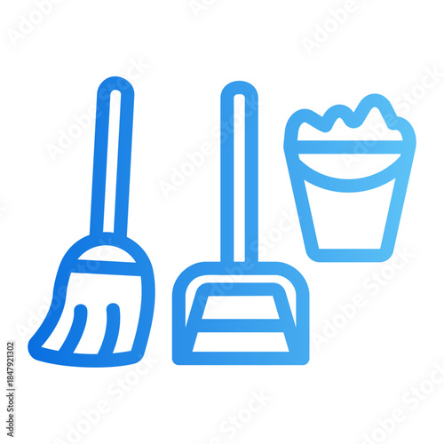 cleaning tools set Line Gradient Icon