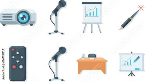 Presentation and Meeting Equipment Icons Set