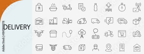 delivery icon set, minimal line vector design pack