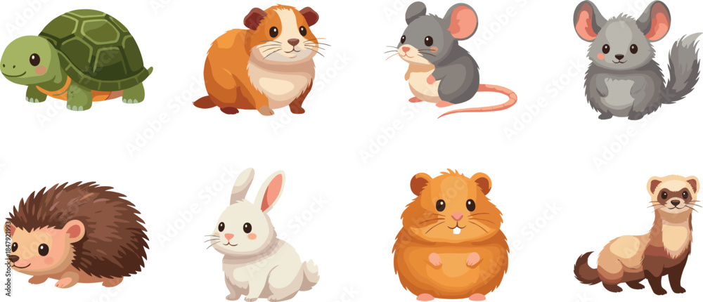 Fototapeta premium Cute Cartoon Animals Illustration Set