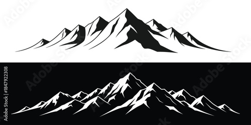 black and white mountains alpine skyline silhouette vector isolated design