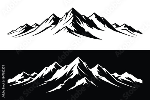 black and white mountains alpine skyline silhouette vector isolated design