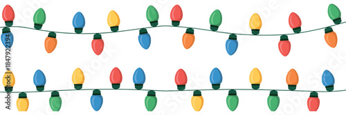 Seamless String of Colorful Holiday Lights Vector Illustration, Festive Decorative Bulbs Garland for Christmas and Celebration Design