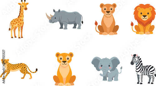 Wildlife cartoon animal illustrations set