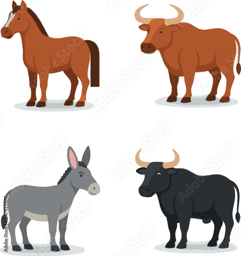 Farm animals cartoon-style illustrations set