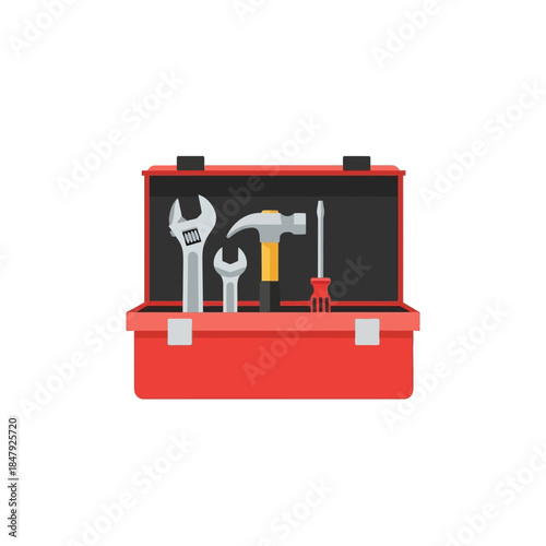 Red toolbox with tools inside