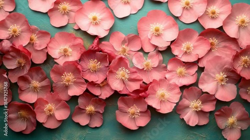 Beautiful pink flowers on a teal background, perfect for spring and summer.