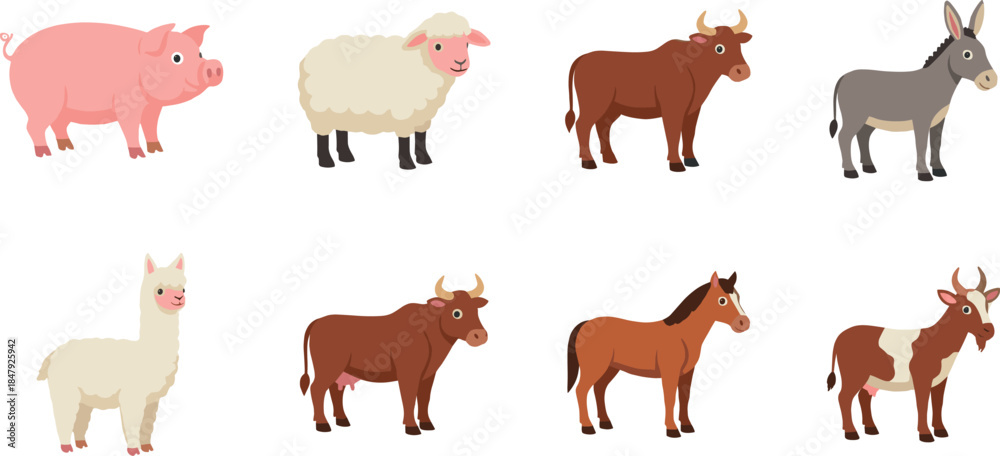 Obraz premium Cartoon Farm Animals Set