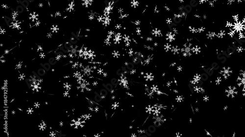 white snowflakes delicately fall against a dark snowy black creating ethereal artwork. Transparent background