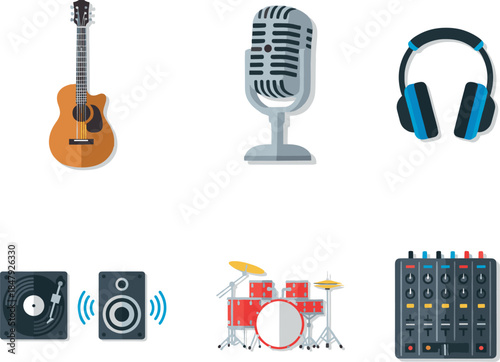 Music and Audio Equipment Flat Icons Set