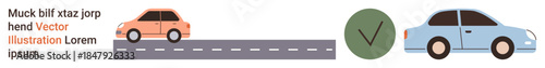 Road safety, driving compliance, transportation guidelines, vehicle inspection, traffic rules, travel planning. Cars on a road and a checkmark. Road safety and driving compliance