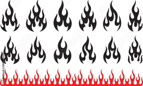 Stylized Flame Icons and Fiery Border Elements Collection
