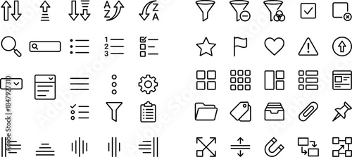 interface, UI, icons, vector, action, layout, settings, sort, filter, search, upload, clipboard, alignment, folder, tag