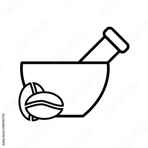 mortar and pestle with coffee beans for traditional grinding icon vector