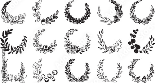 Hand-Drawn Floral Wreaths and Botanical Frames Collection
