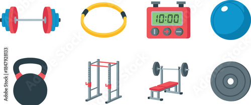 Gym equipment illustrations set