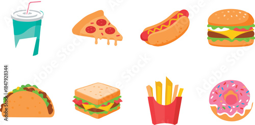 Fast food cartoon icons set