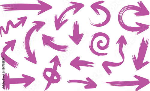 Vibrant Pink Hand-Drawn Brushstroke Arrows Collection
