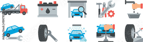Car Maintenance and Services Flat Icons Set