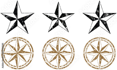 Vintage Western Stars Illustration, Retro Cowboy and Wild West Decorative Star Elements, Classic Americana Vector Design