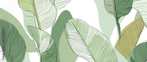 Abstract illustration of tropical leaves in shades of green and light yellow